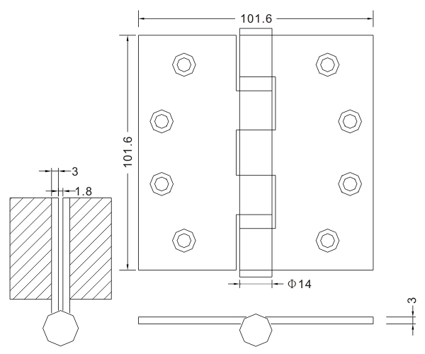 Dobradiça de porta com design de polimento 4 × 4 × 3-2BB Dobradiças de porta de aço inoxidável Dobradiças de porta de madeira
