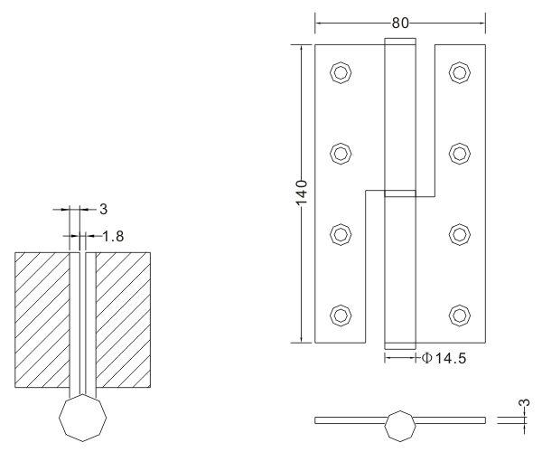 Dobradiça L&R de aço inoxidável 140 × 80 × 3 Fabricante de ferragens para dobradiças de porta de madeira para serviços pesados 