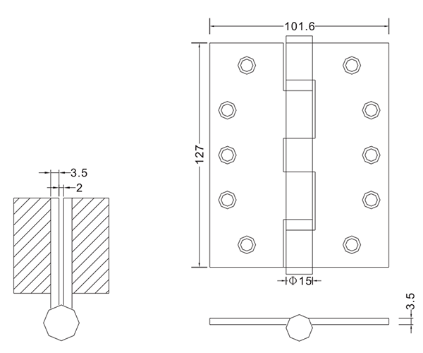 Dobradiças de porta 5×4×3.5-4bb Dobradiças de porta de madeira de aço inoxidável Fornecedor de dobradiça plana