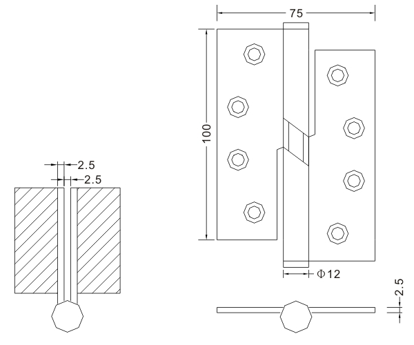 Dobradiça ascendente com design de polimento 100 × 75 × 2,5, fabricante de ferragens para portas de madeira em aço inoxidável