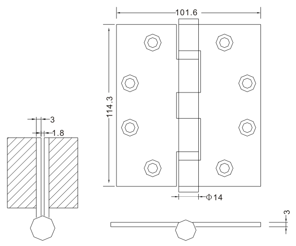 Dobradiças de porta de aço inoxidável 4,5 × 4 × 3-4bb Dobradiças de porta de madeira Acessórios de hardware de dobradiça plana