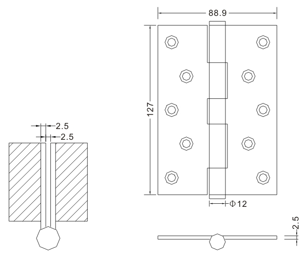 Dobradiças de rolamento de aço inoxidável do fornecedor 5×3,5×2,5 para dobradiça plana de porta de madeira 
