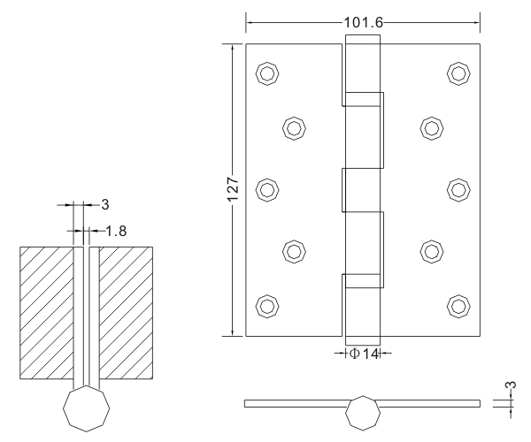 5 × 4 × 3-4bb novo bom fabricante de ferragens de dobradiças planas de aço inoxidável para portas de madeira 