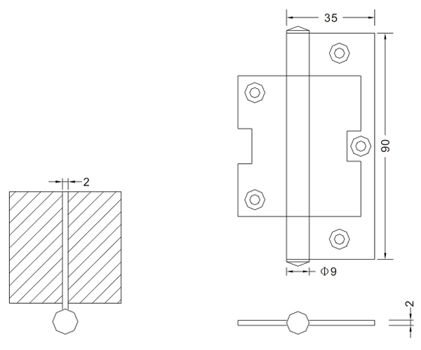 Dobradiça giratória de cetim de alta qualidade 100 × 35 × 2 Fabricante de ferragens para portas de madeira em aço inoxidável 