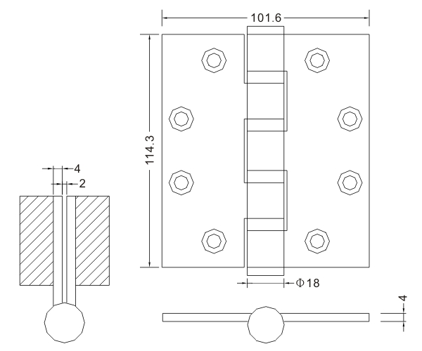 Dobradiças de porta de aço inoxidável 4,5 × 4 × 4-4BB Dobradiças de porta de madeira dobradiça plana acessórios de hardware