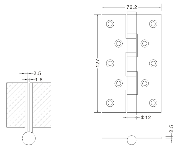 5×3×2.5-4bb Dobradiças de porta de aço inoxidável Dobradiças de porta de madeira fabricante de ferragens de dobradiça plana