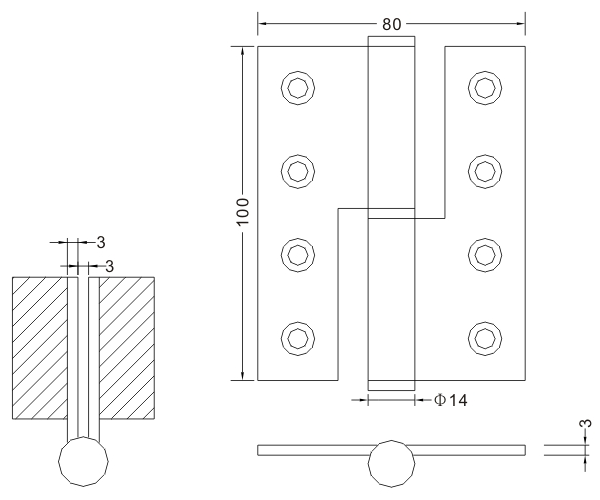 Fornecedor de dobradiças de porta de madeira de aço inoxidável com dobradiça 100 × 80 × 3 L&R