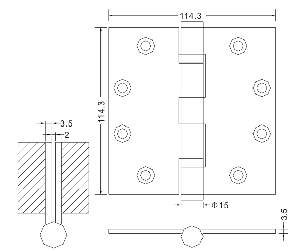 4,5 × 4,5 × 3,5-4bb Dobradiças de porta de aço inoxidável Dobradiças de porta de madeira Fabricante de dobradiça plana