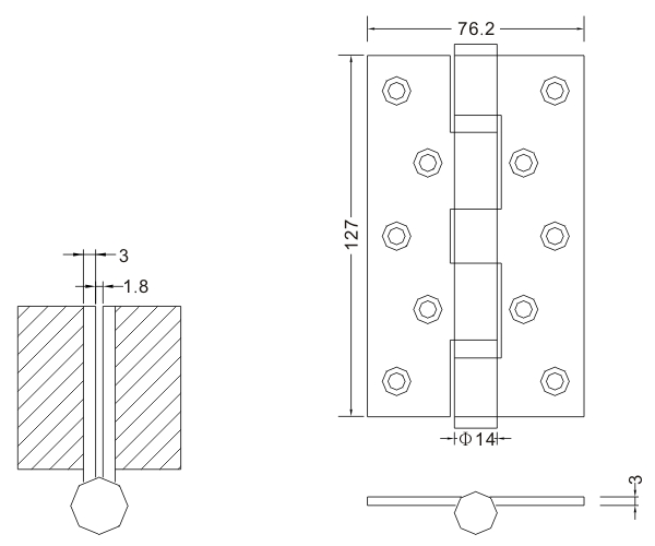 5 × 3 × 3-bb Dobradiças de porta de madeira com dobradiça de topo de aço inoxidável acetinado de alta qualidade