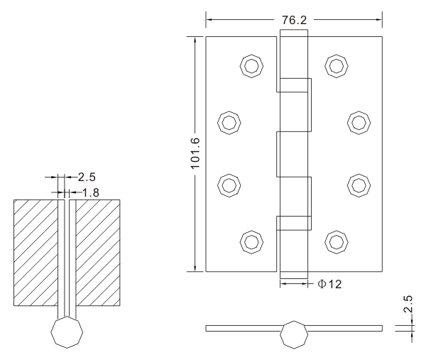 4×3×2,5-2bb nova boa dobradiça pivotante de aço inoxidável para dobradiça plana de porta de madeira