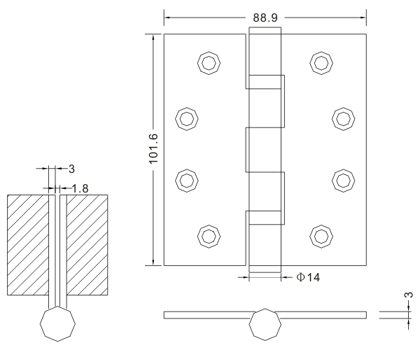 Dobradiças de porta de aço inoxidável por atacado de fábrica 4 × 3,5 × 3-2bb Dobradiças de porta de madeira