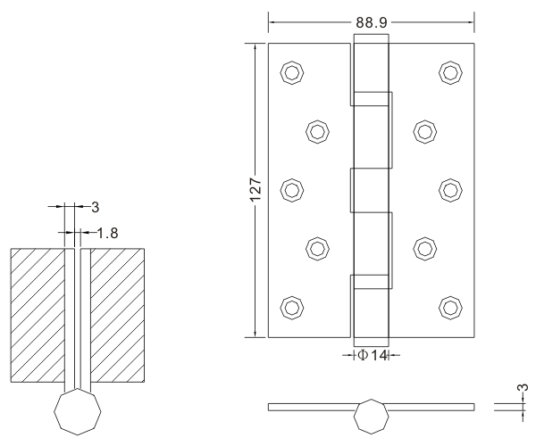Dobradiças de porta de madeira 5 × 3,5 × 3-2BB Fornecedor de dobradiças de porta de aço inoxidável com dobradiça plana