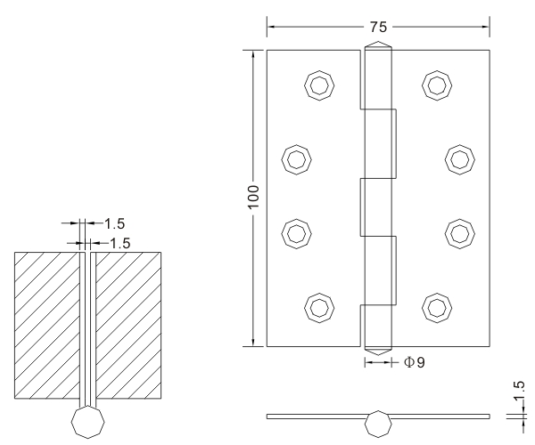 Dobradiça plana dobrável de aço inoxidável 100×75×1.5 Dobradiça de porta de madeira