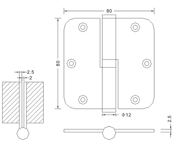 Dobradiça L&R de aço inoxidável do fabricante de ferragens 80 × 80 × 2,5 Dobradiças de porta de madeira 