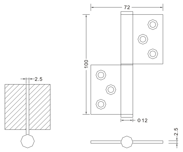 Dobradiça resistente da porta de madeira de aço inoxidável da dobradiça da bandeira 100×72×2.5 