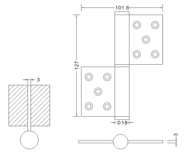 Dobradiça de bandeira de aço inoxidável acetinado de qualidade 5 × 4 × 3 Dobradiças de porta de madeira