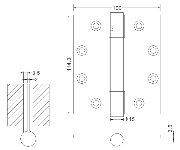 Dobradiças de porta de aço inoxidável com design de polimento 4.5×100×3.5 Dobradiças de porta de madeira