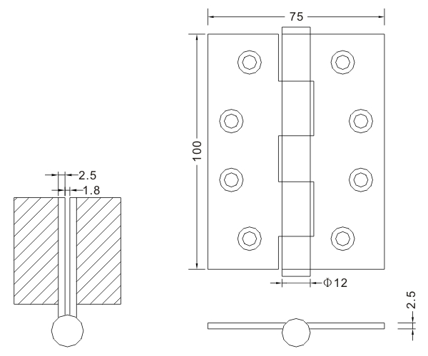 100×75×2.5-PN Fornecedor Dobradiças de porta de madeira de aço inoxidável Dobradiça plana