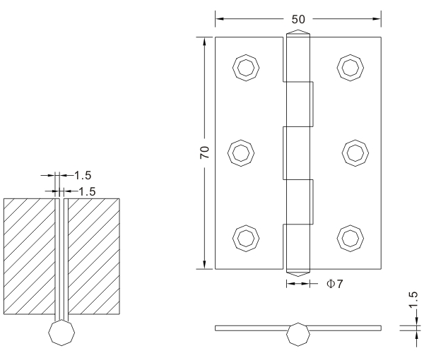 Dobradiças de porta de madeira 70×50×1,5 Dobradiças metálicas dobráveis ​​para aço inoxidável