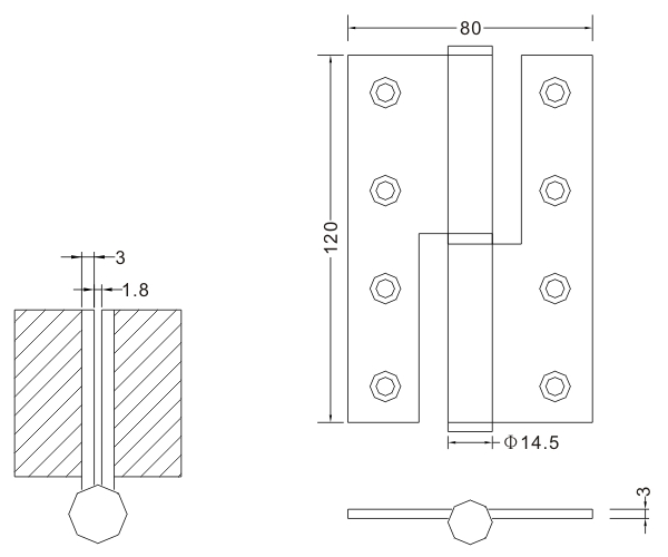 Fabricante de hardware 120 × 80 × 3 Dobradiças de porta de madeira para serviços pesados ​​no atacado Dobradiça L&R de aço inoxidável 